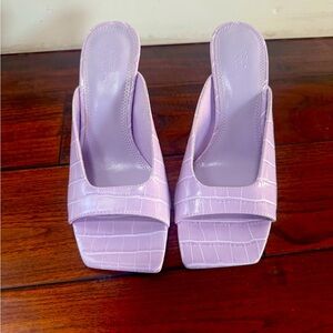 ASOS purple crocodile heeled mules